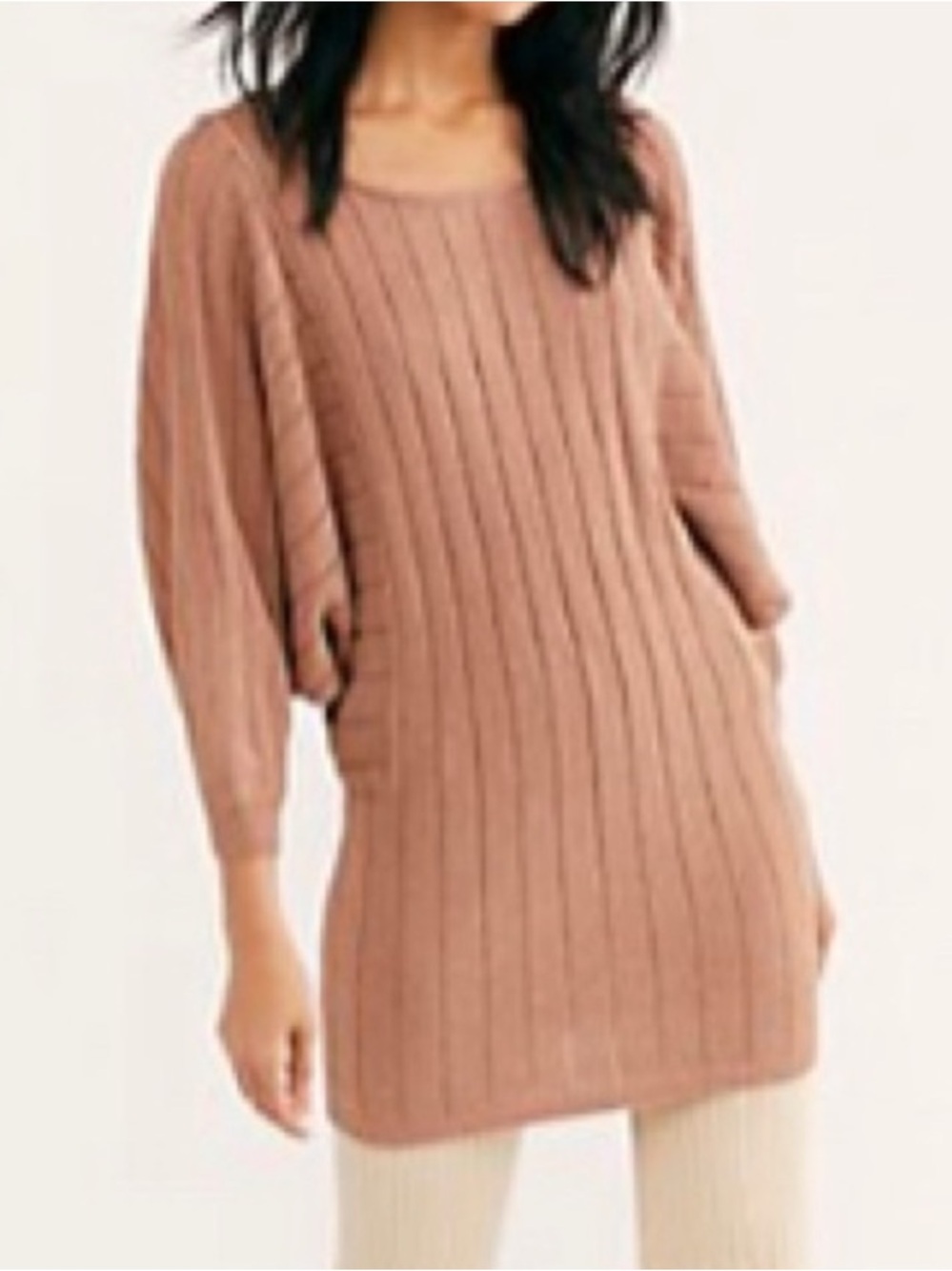 FP Beach Beige Ribbed Knit Women's Sweater Dress Size: M
